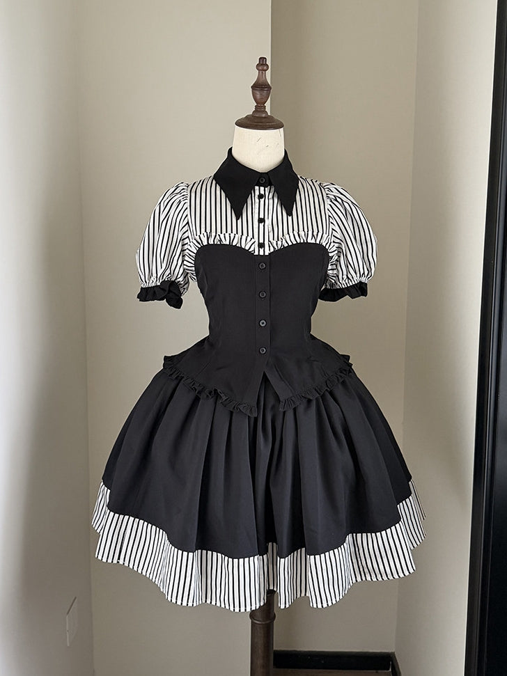 White Striped Hem Gothic Lolita Skirt - Flower Fairy Daily