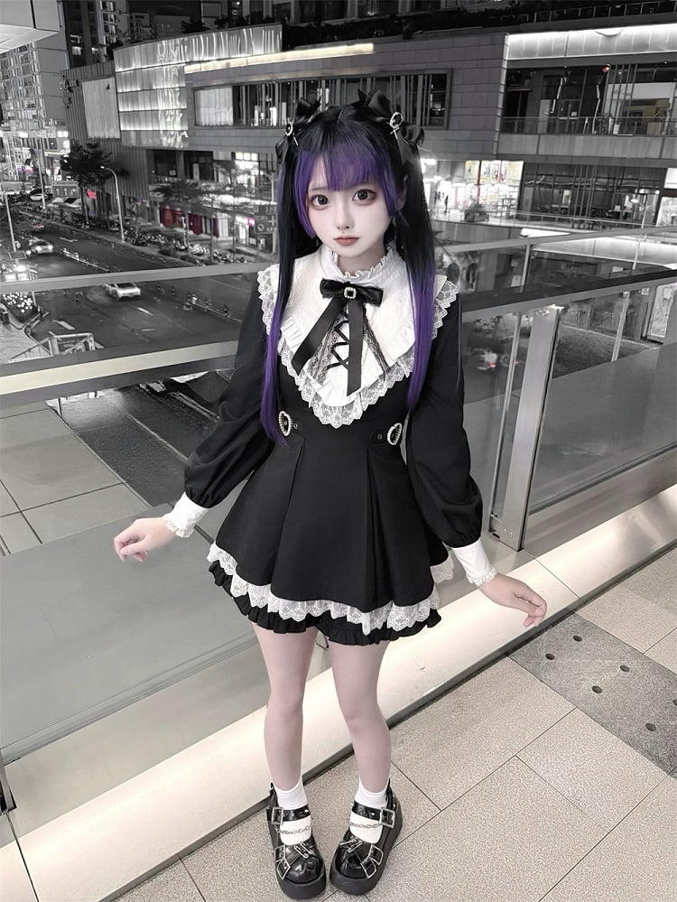 Cross Hairclips Bow Trimmed Charm Black Lace Rhinestone with