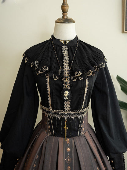 Back Gothic Lolita Blouse Collar with Lace-up Ruff Black
