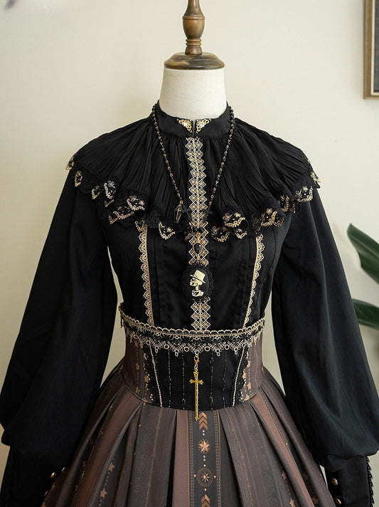 Back Gothic Lolita Blouse Collar with Lace-up Ruff Black
