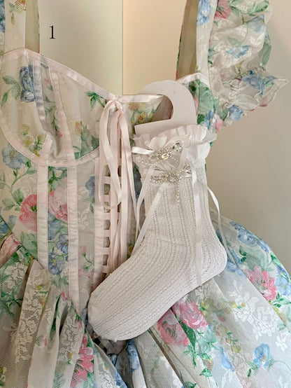 Spitzenbesatzsocken Weiß/Milchig Schleife Lolita Weiß/Schwarz/Rot/Lila/Grau/Braun