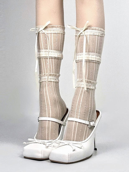 4 with Ruffle Colors Socks Calf Breathable Decoration Lace 3-Layer Bow