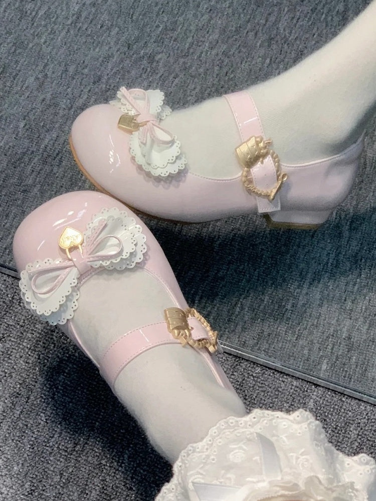 Multi-layer Cake Bows Light Pink Buckle Low Heels with Sweet
