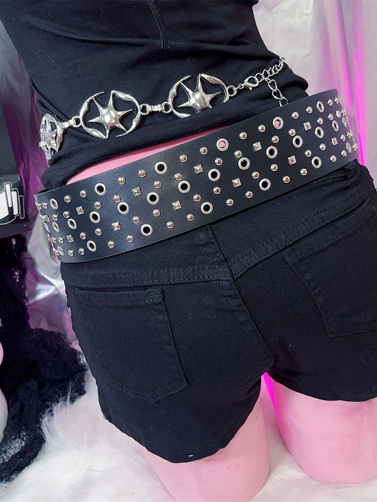 Waist Belt Rock Black Punk Studs Details