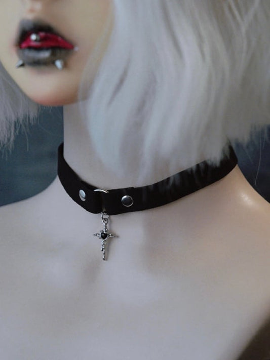 Cross Pendant Gothic Choker Black
