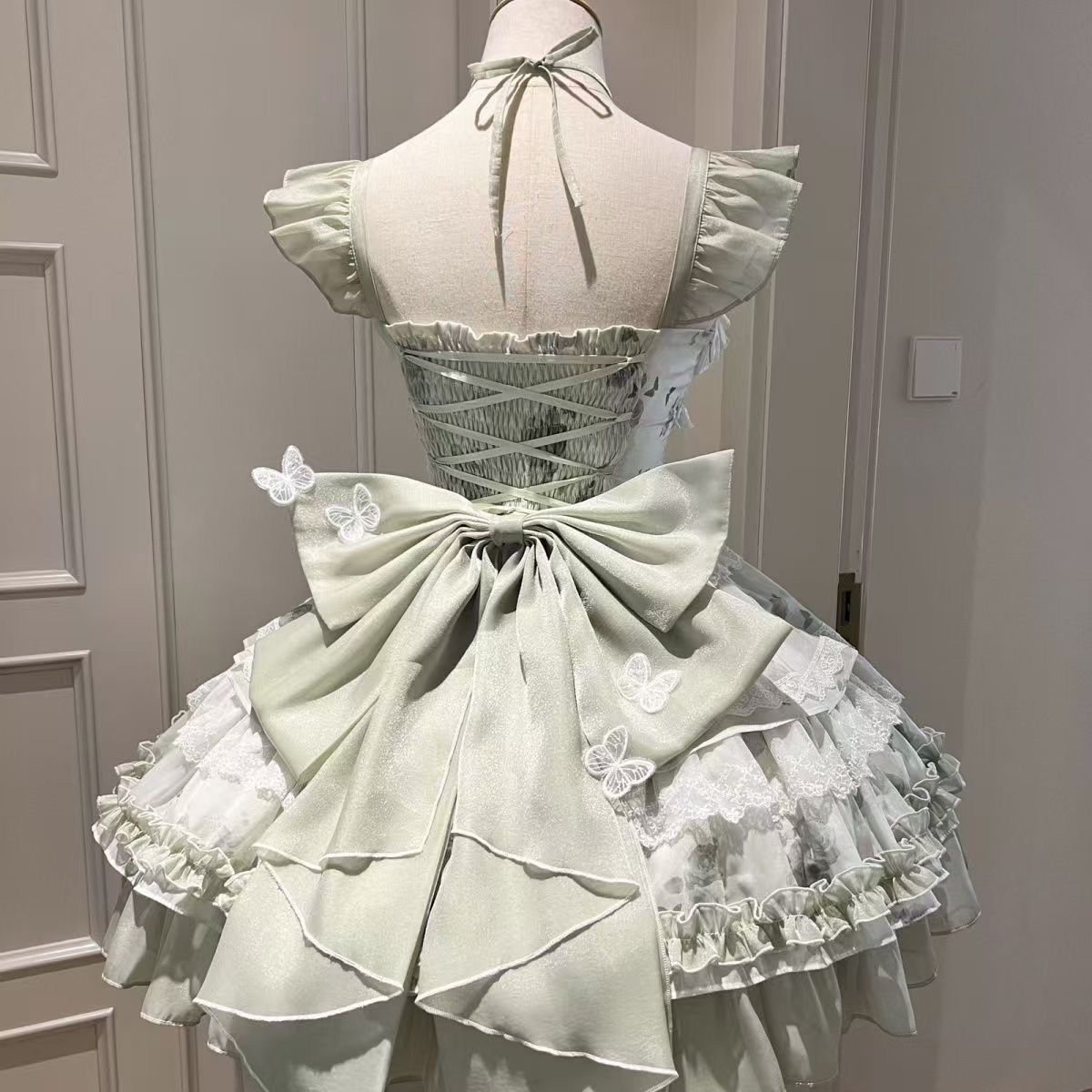 Lolita White Green Butterfly JSK Short Dress – Fairy Princess Birthday Gown
