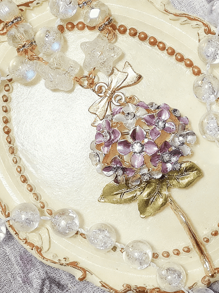Lolita Necklace Color Options 4 Beaded Hydrangea Pendant Bouquet