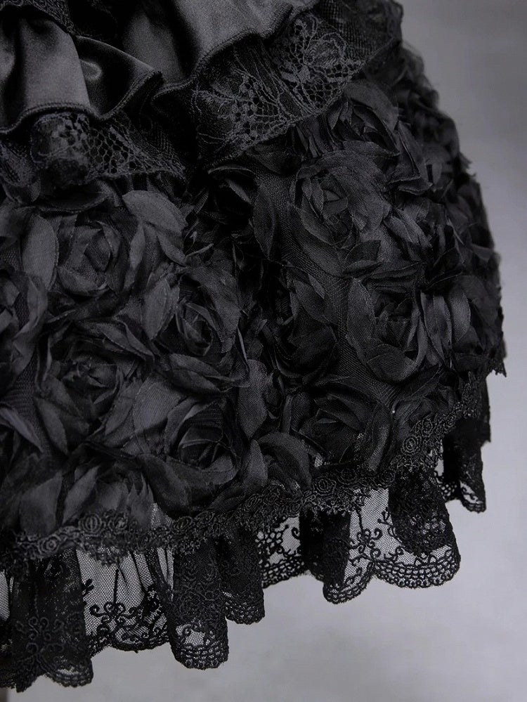 Black Elegant Classic Loli Dress Set with Cape and Brooch - Airfreeing