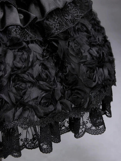 Black Kuro Elegant JSK Set with Cape and Floral Accent - Airfreeing