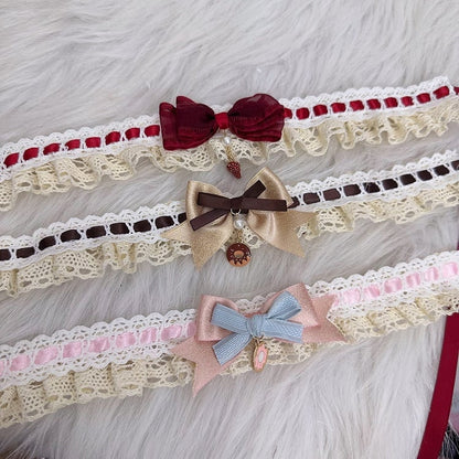 Brown/Pink/Red Pendant and Lolita Choker with Sweet Bow Lace