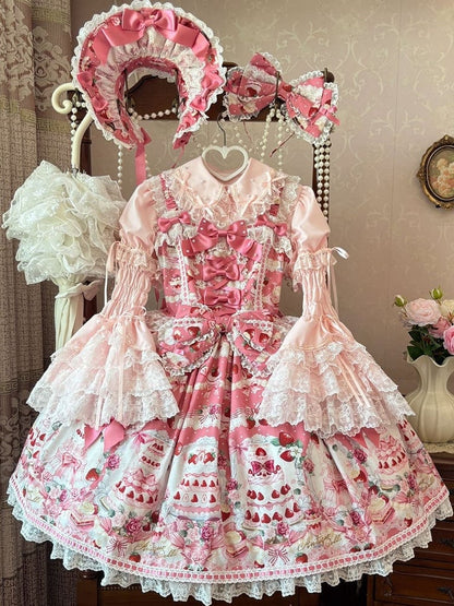 Süße und Set Erdbeerdesserts Pink Full JSK Print / Lolita