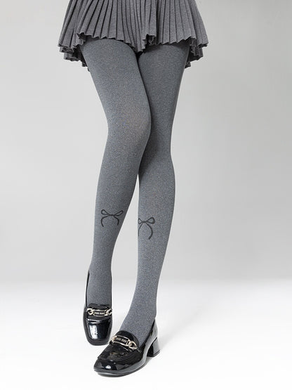 Tights Pattern Warm Black/Gray Bow Slimming