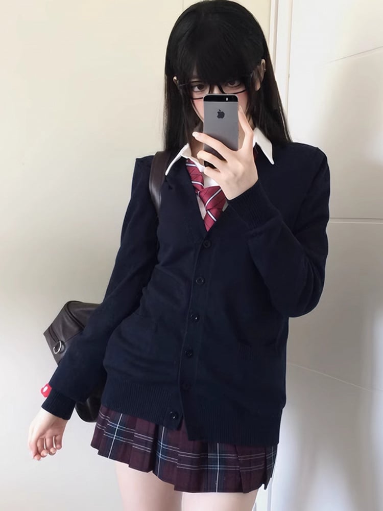 7 Optionen Farbe Strickjacke Gestrickter V-Ausschnitt