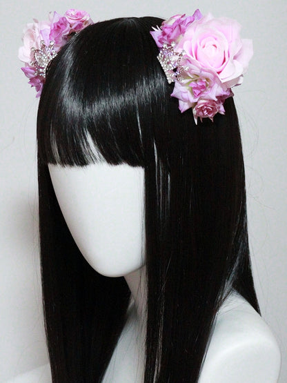 PinkPurple Design Crown Floral Ear Hairclips Cat Decorated