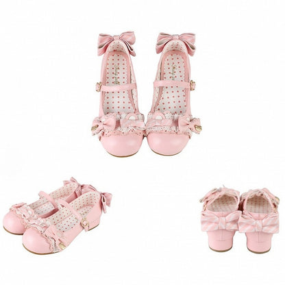 Mary Accents Janes Ear Pink Low-heel - Sweet PU Bear Lolita