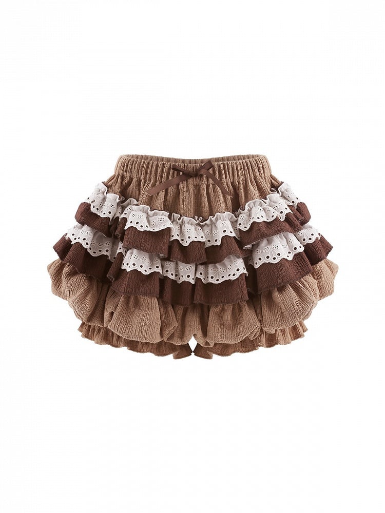 Coffee Tiered Ruffle Skirt with Built-In Shorts - serendipity
