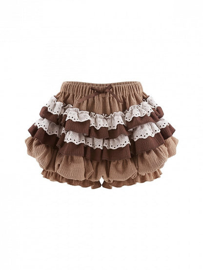 Coffee Tiered Ruffle Skirt with Built-In Shorts - serendipity