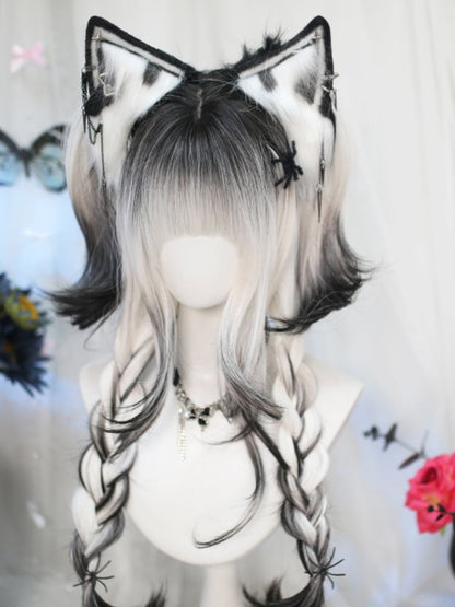 Black and White Ombre Under Bust Length Wig with Full Bangs