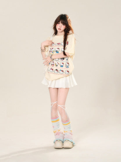 Rock mit Akzenten Charm JK Uniform Weiß Hohe freie Taille Bowknot