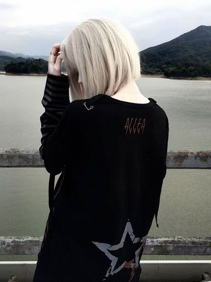 Punkrock-Zweiteiler und Top aus schwarzer Skelett-Baumwolle mit Sternendruck