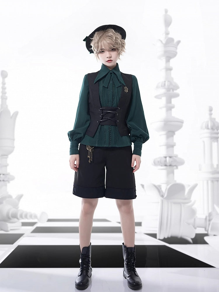 プリンス レース スリーブ 4 とロングディテール フォールドオーバー プリーツオプション カラーシャツ カラーポイント