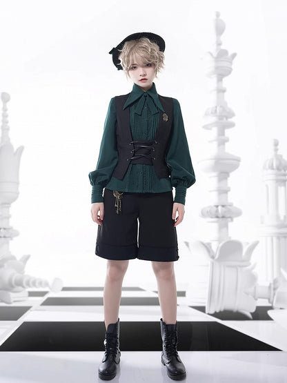 プリンス レース スリーブ 4 とロングディテール フォールドオーバー プリーツオプション カラーシャツ カラーポイント