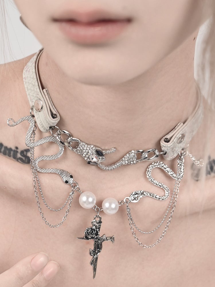 Pearls Punk Choker White Snakes
