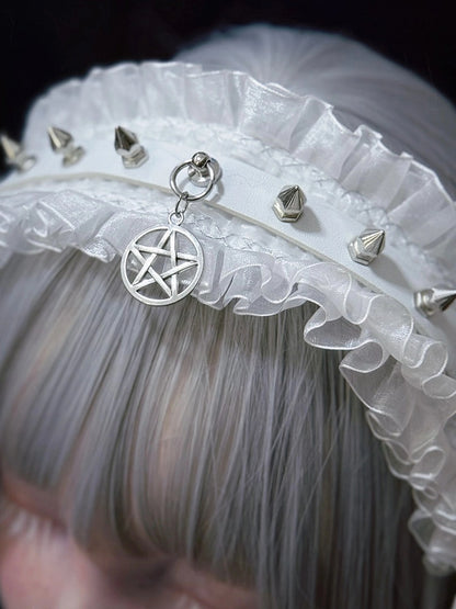 Style with Wing Rivet Leather Hairband Dark Angel Strap Alternative White