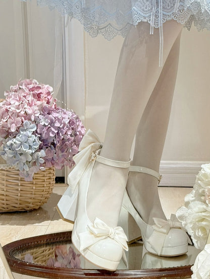Sweet Toe Mary Bowknot White Janes Platform Details Lolita Round Shoes