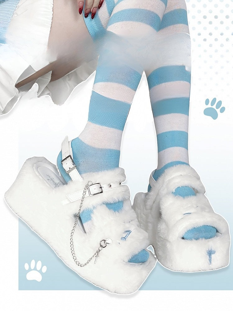 Embroidered Cross House in Details White Platform Style Kawaii Studs With Crying Plush Kitty Shoes Design