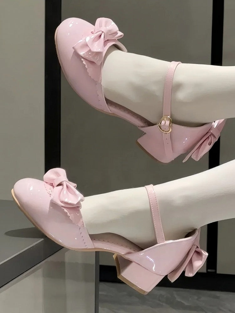 Bow Heels with Low Pink Details Sophisticated Lolita - Leather PU
