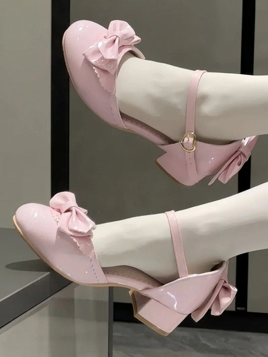 Bow Heels with Low Pink Details Sophisticated Lolita - Leather PU