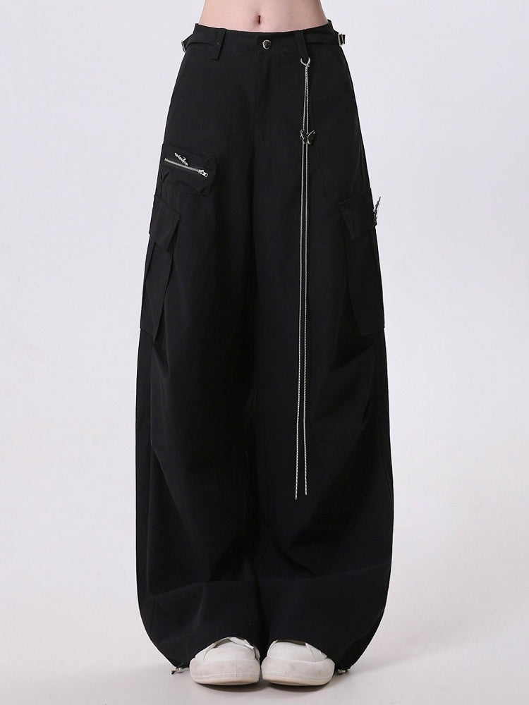 with Butterfly Black Techwear Chain Pants Cargo Accent