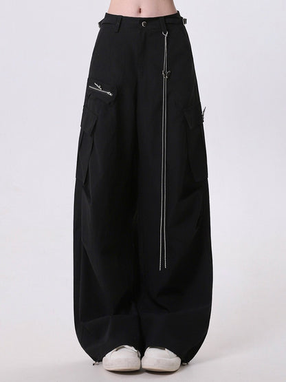 with Butterfly Black Techwear Chain Pants Cargo Accent
