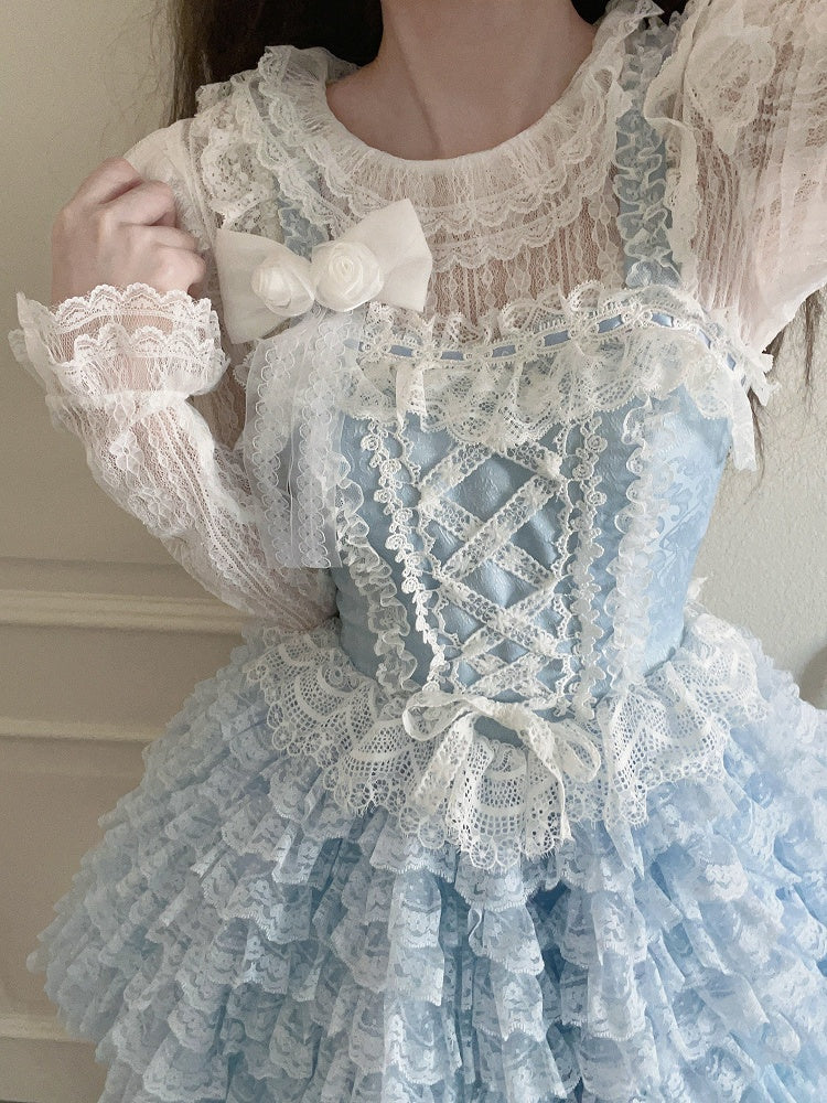 Hem Train Lace + Blue Bow JSK Only / Ruffle Lolita Dress Multi-Layered