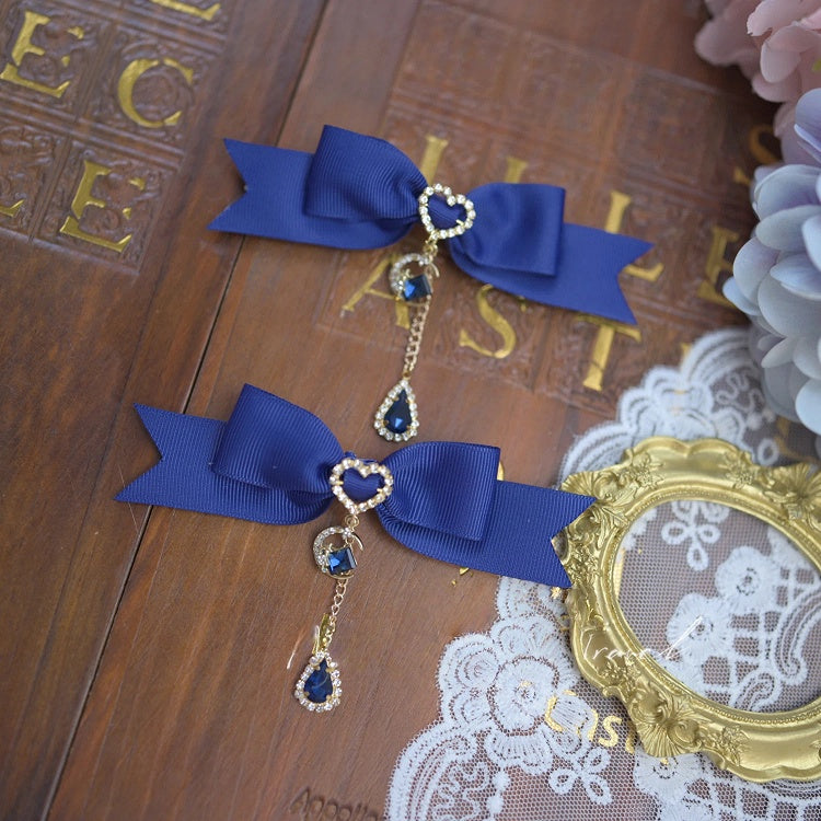 5 Bowknot Hairclips Charm Moon Rhinestone Colors with Teardrop Jirai Kei