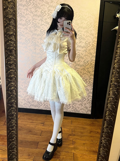 ウエストハイショートバージョンロリータゴシックスカートホワイトアンダースーパーバスト