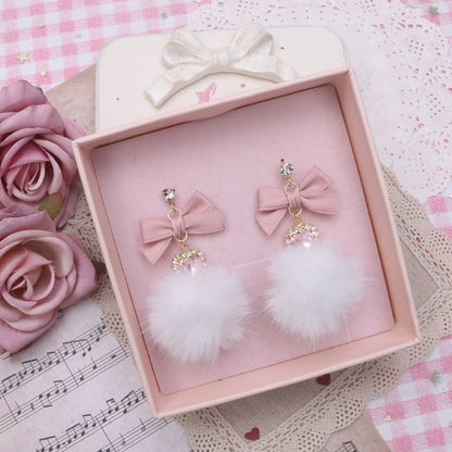 Pom-pom Kei Jirai Options Rhinestone Earrings 5 Bowknot Heart Color