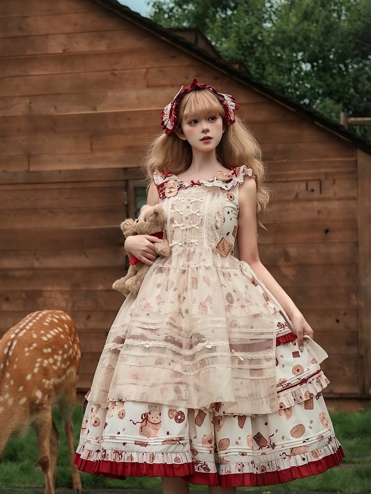 Schürze Süße Bowknots Beige Lolita mit