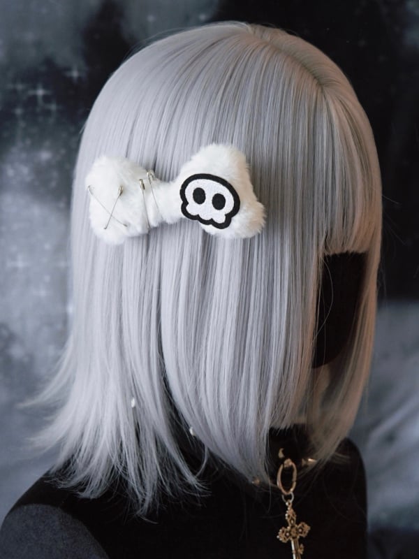 Skeleton Applique Details Pin White Plush Hairclip Bone Gothic