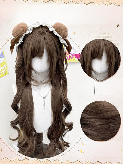 Honey Tea 75cm Wavy Curly Full Bangs Wig - Meow Island Wig