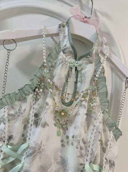 Beaded Green/Pink Necklace