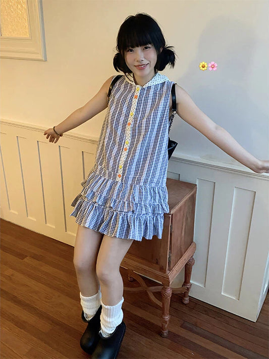 and Hooded Dots Polka Sleeveless Plaid with White Black Pattern Dress