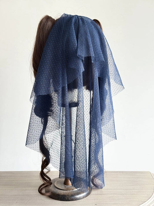 Dot Veil Lolita Blue Head Accents) Mesh (Polka Navy