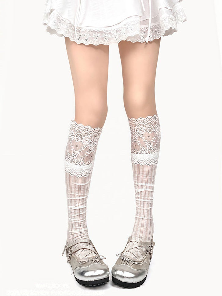 4 Colors Ballet-Style Lace Cuff Breathable Calf Socks