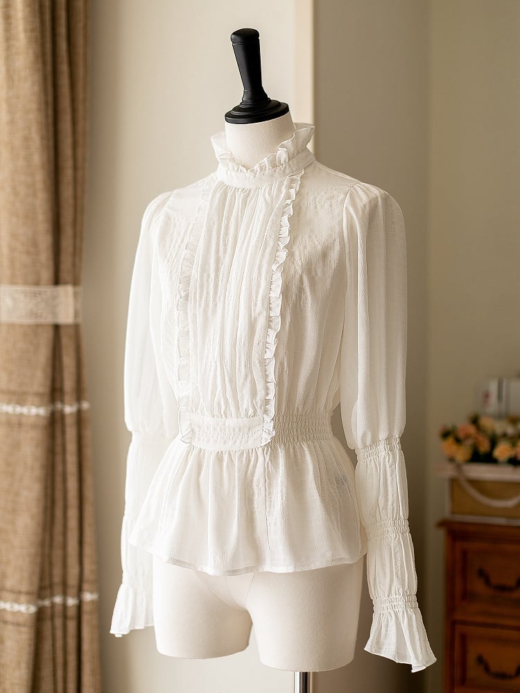 White Elegant Classic Detachable Jabot Collar Shirt - Forest Wardrobe
