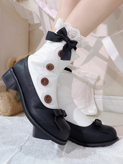 Accents Boots White Lolita Black Button with