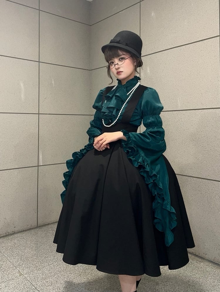 Straps High Skirt Lolita Long Black Overall Adjustable Waist