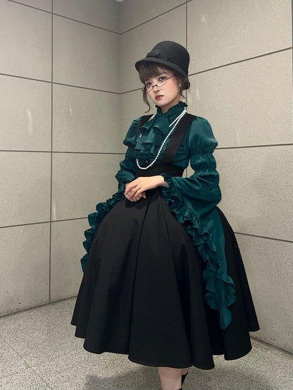 Straps High Skirt Lolita Long Black Overall Adjustable Waist