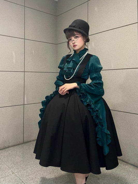 Straps High Skirt Lolita Long Black Overall Adjustable Waist